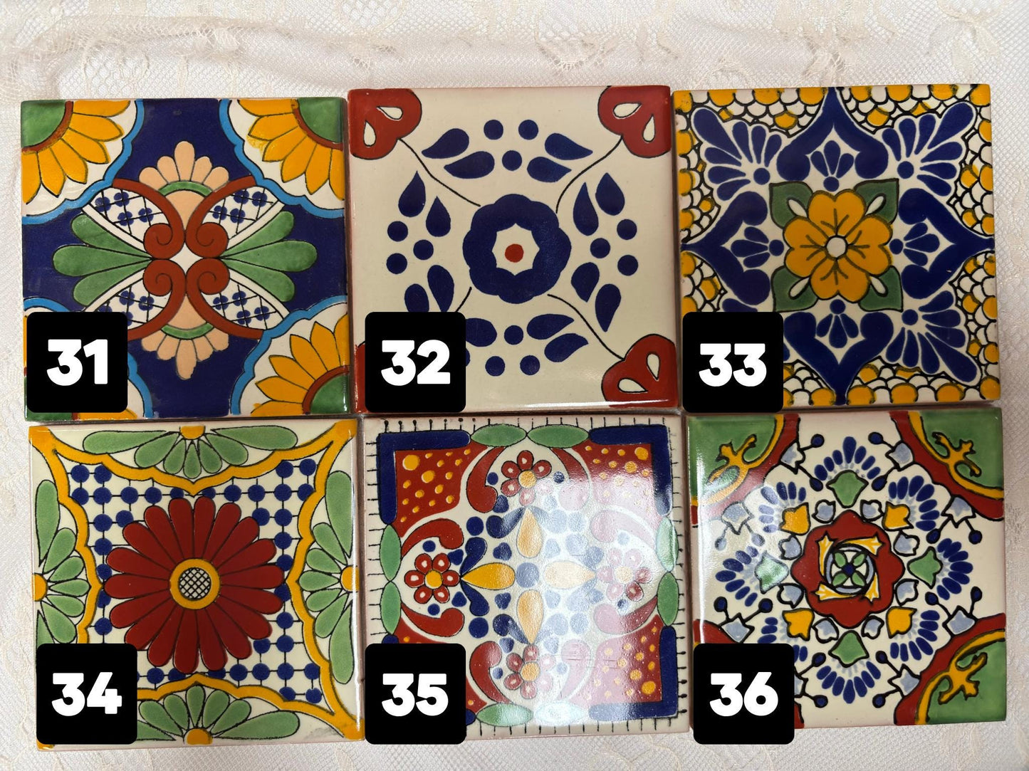 Set of 20 Small Hand Painted Tiles, Over 50 Authentic Mexican Talavera Designs Available!