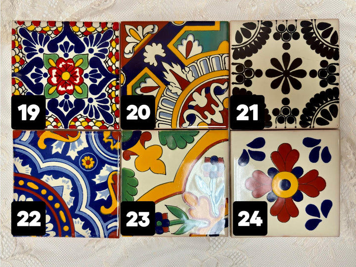 Set of 20 Small Hand Painted Tiles