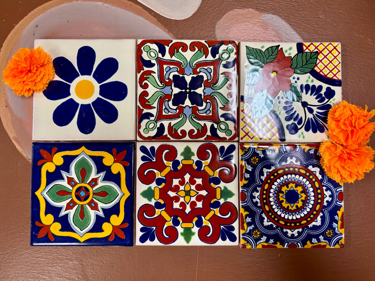 50 Assorted Small Hand Painted Tiles - Over 50 Authentic Mexican Talavera Designs Available!