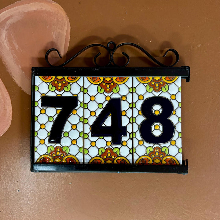 Frame and Set of 3 House Number Hand Painted Tiles