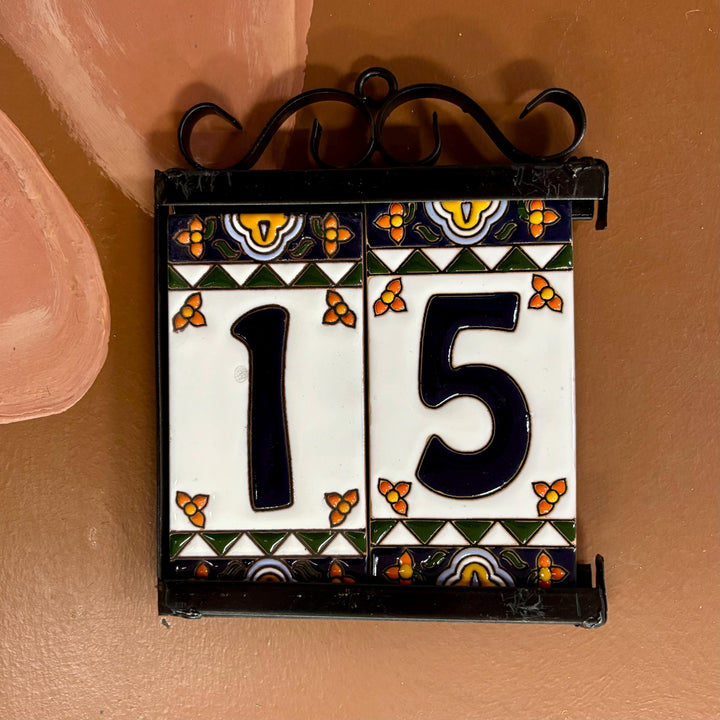 Frame and Set of 2 House Number Hand Painted Tiles