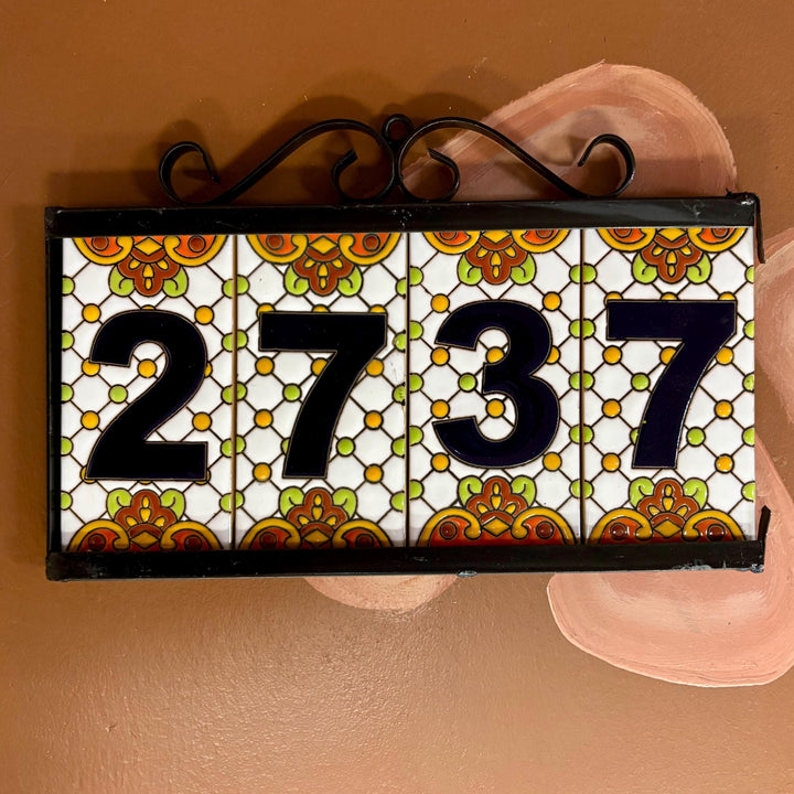 Frame and Set of 4 House Number Hand Painted Tiles