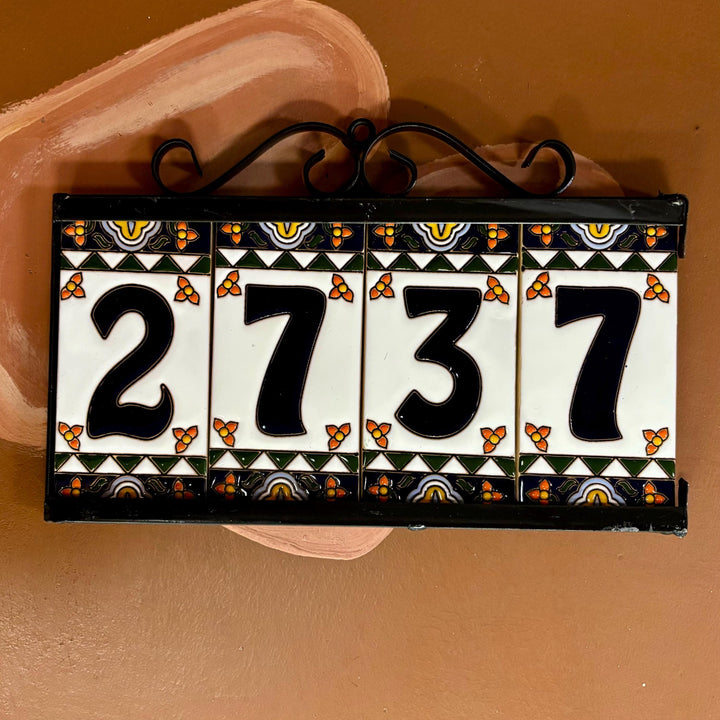 Frame and Set of 4 House Number Hand Painted Tiles