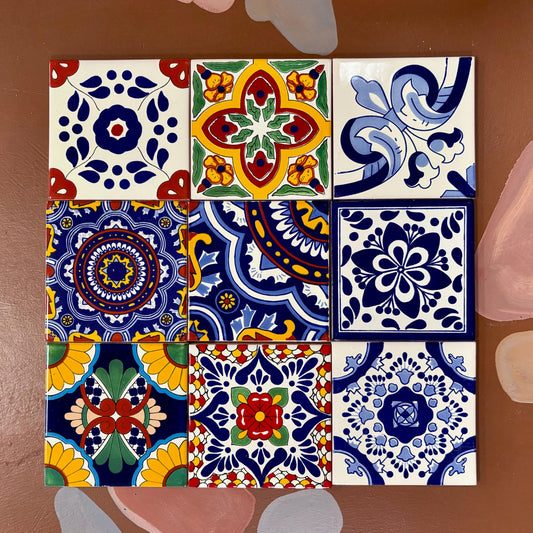 Set of 20 Medium Hand Painted Tiles, 18 Authentic Mexican Talavera Designs Available!