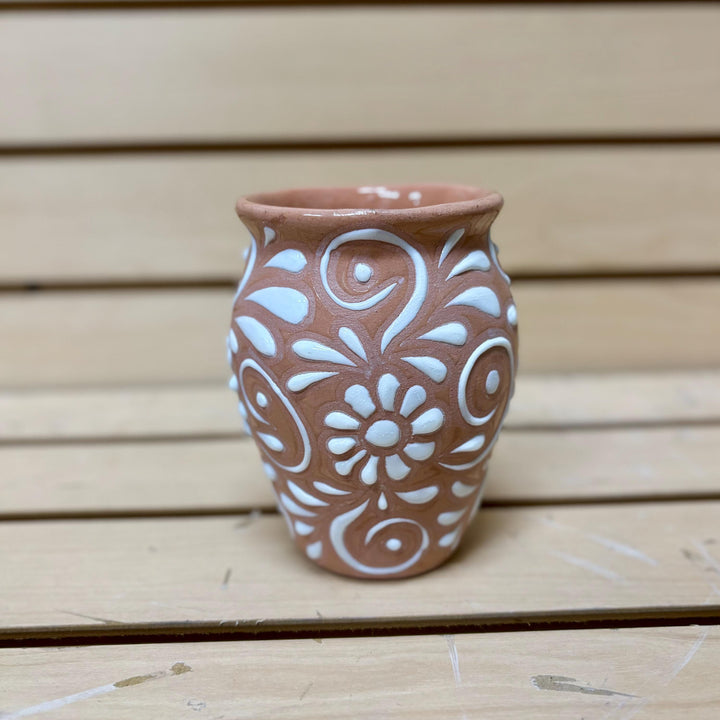 Handmade Talavera Beige and White Cantarito