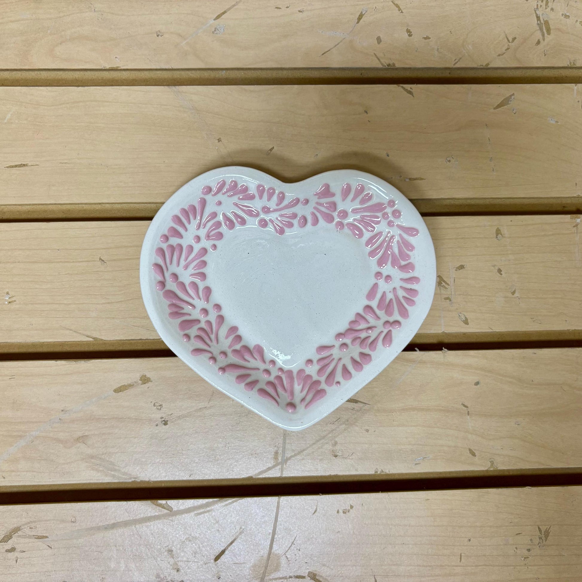 Baby Pink and White Hand Painted Heart Teacup and Saucer Set, Authentic Ceramic Hand Crafted Mexican Talavera