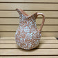 Clay Beige and White Hand Painted Talavera Pitcher, Authentic Ceramic Hand Crafted Mexican Talavera