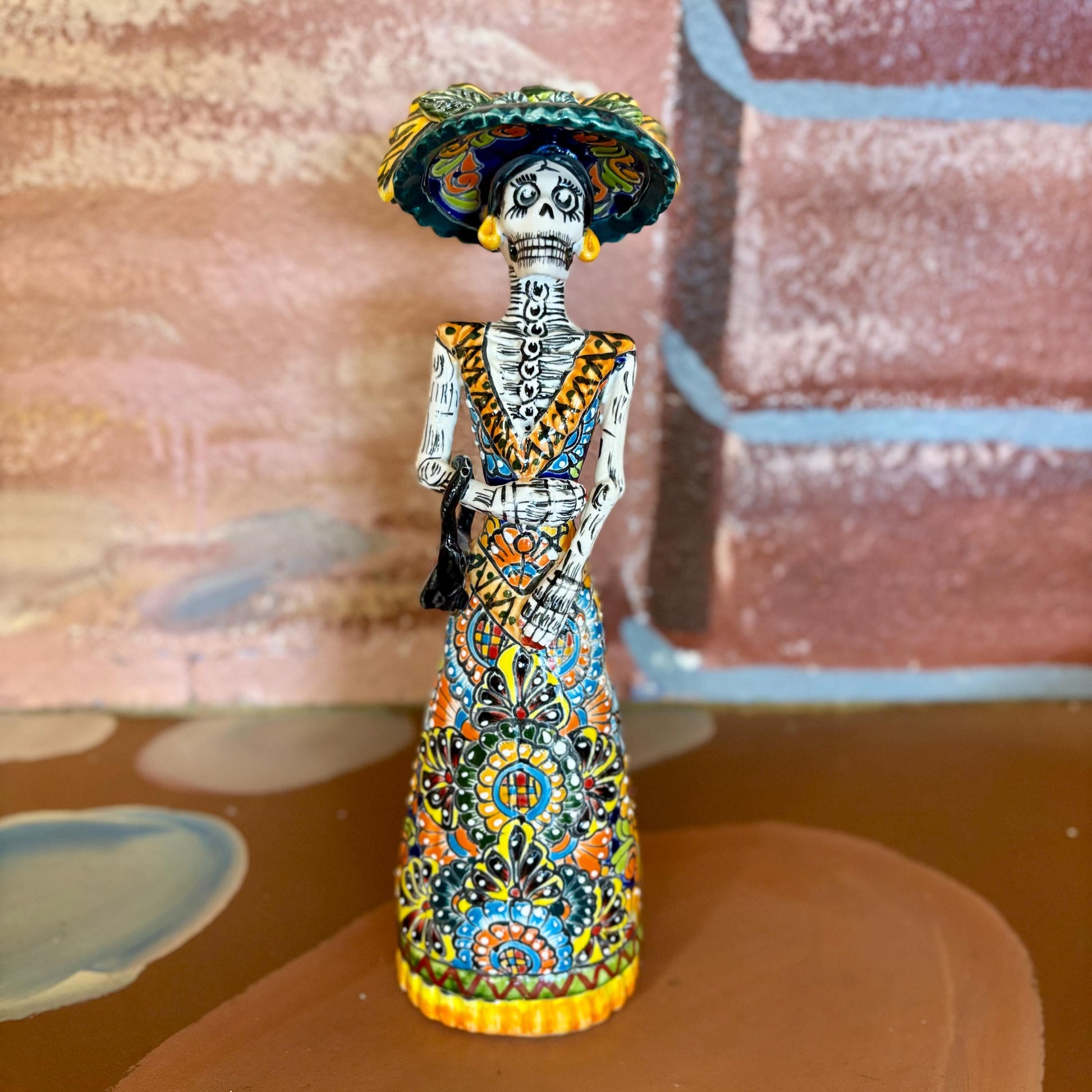 Hand Painted Elegant Catrina Day of the Dead Sculpture, Authentic Unique Ceramic Hand Crafted Mexican Talavera