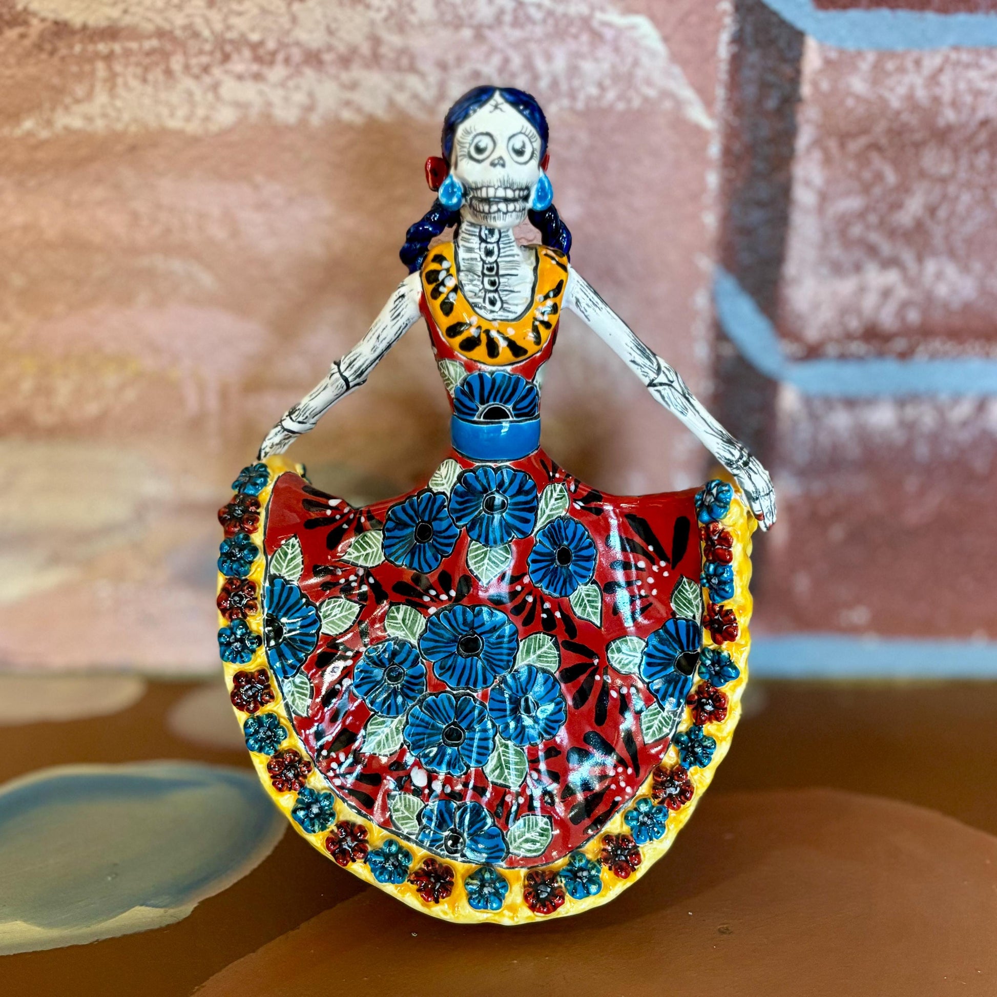 Hand Painted Dancer Catrina Day of the Dead Sculpture Statue, Authentic Ceramic Hand Crafted Mexican Talavera