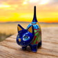 Cute Hand Painted Kitty Cat Statue, Authentic Mexican Ceramic Hand Crafted Talavera