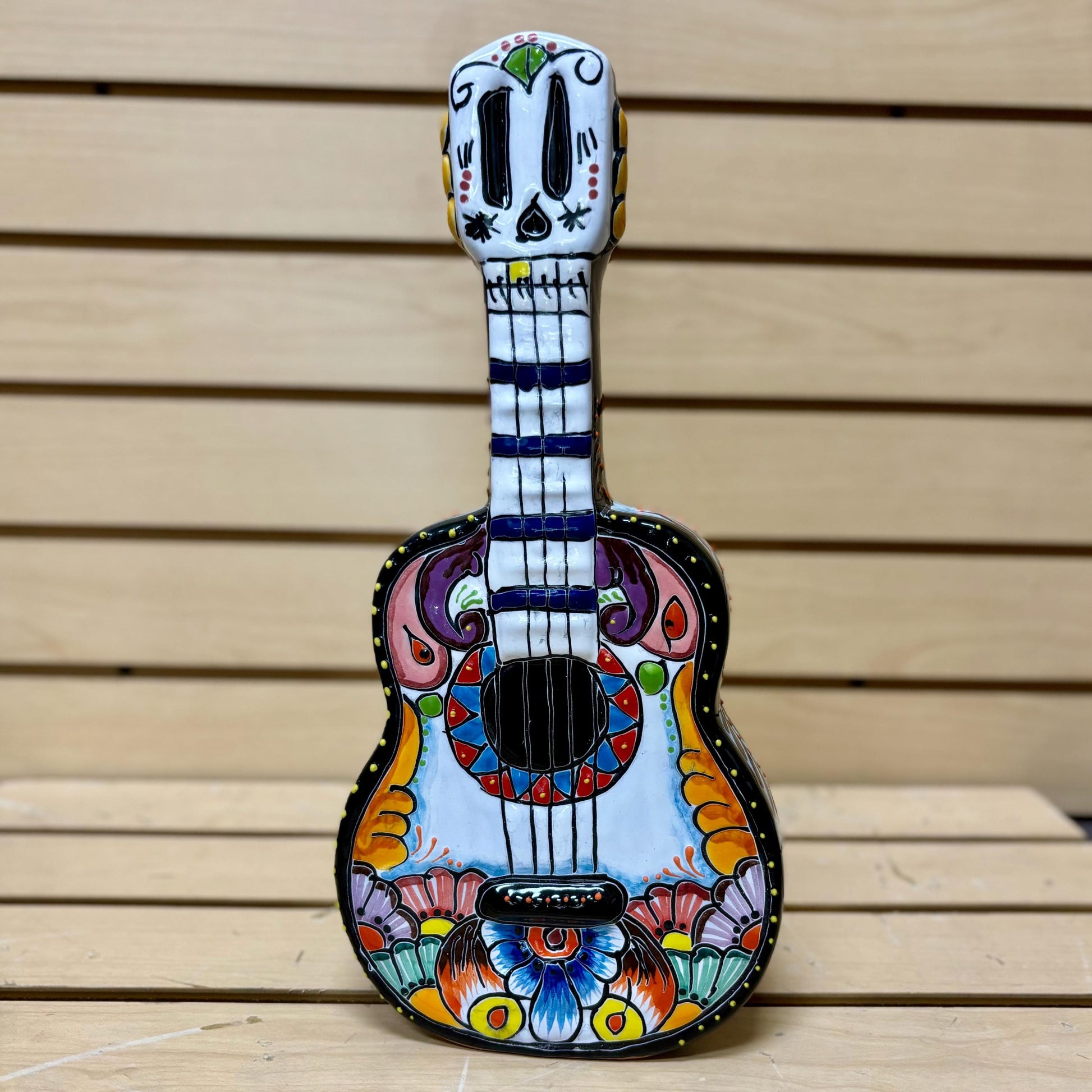 Colorful Talavera Guitar Statue, Authentic Mexican Ceramic Hand Crafted Talavera