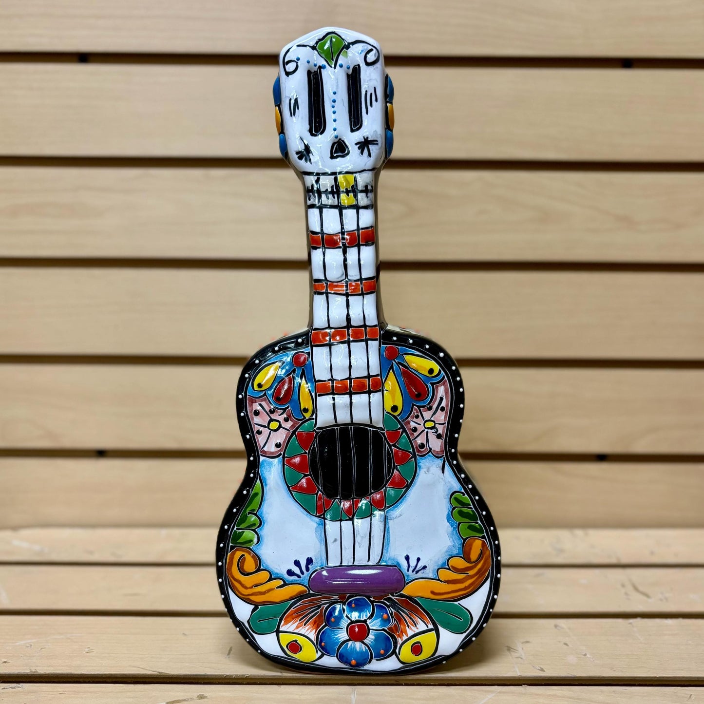 Colorful Talavera Guitar Statue, Authentic Mexican Ceramic Hand Crafted Talavera