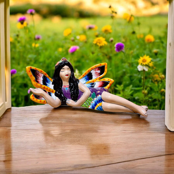 Ethereal Hand Painted Laying Fairy Talavera Statue