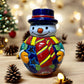 Hand Painted Hollow Snowman Holiday Statue For Tea Candle, Authentic Mexican Ceramic Hand Crafted Talavera