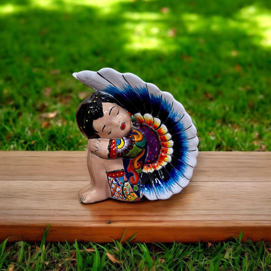 Cute Hand Painted Resting Angel Statue - Authentic Ceramic Hand Crafted Mexican Talavera