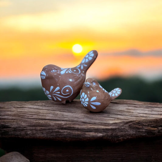 Cute Clay Beige & White Hand Painted Bird Figure, Authentic Mexican Ceramic Hand Crafted Talavera