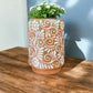 Clay Beige and White Talavera L Cylinder Planter Pot, Authentic Mexican Ceramic Hand Crafted Talavera