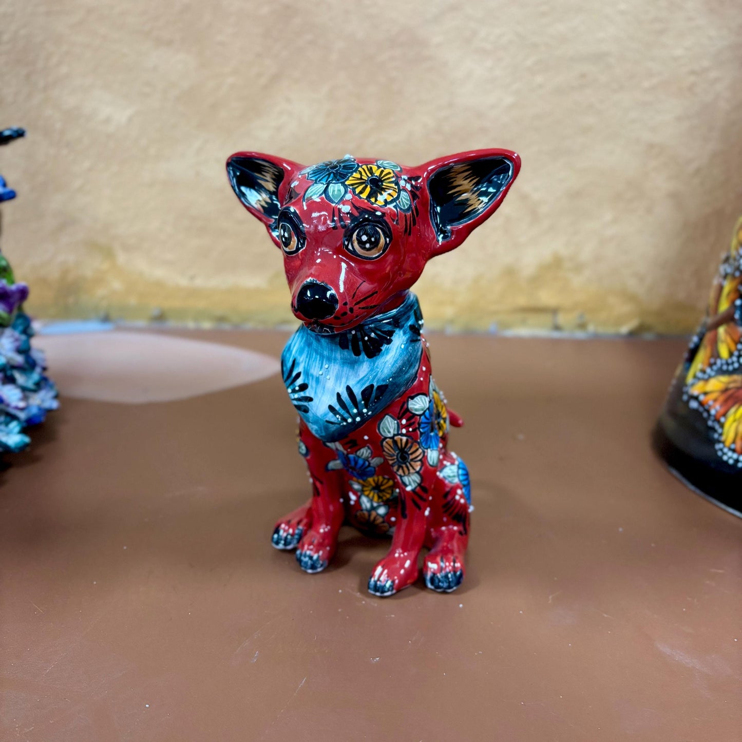 Hand Painted Chihuahua Dog Sculpture, Authentic Ceramic Hand Crafted Mexican Talavera