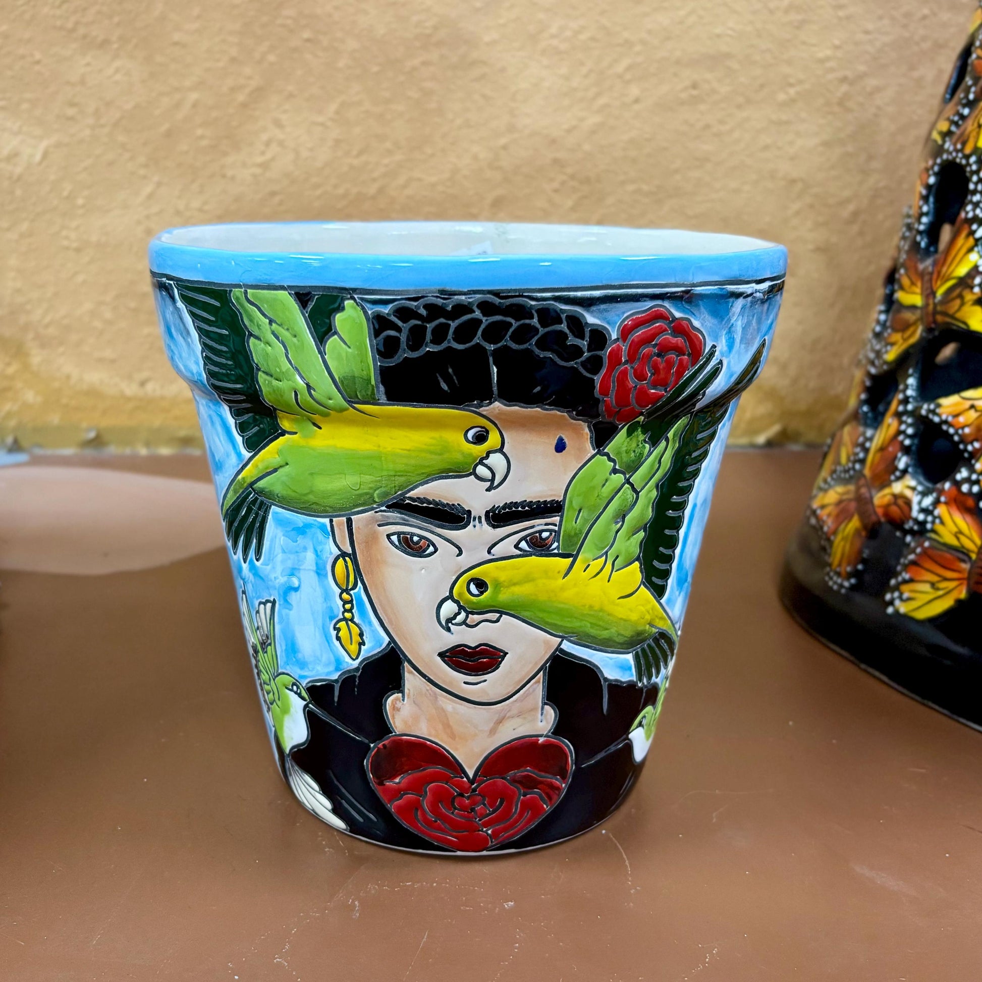 Hand Painted Frida Kahlo Planter Pot, Authentic Mexican Ceramic Hand Crafted Talavera