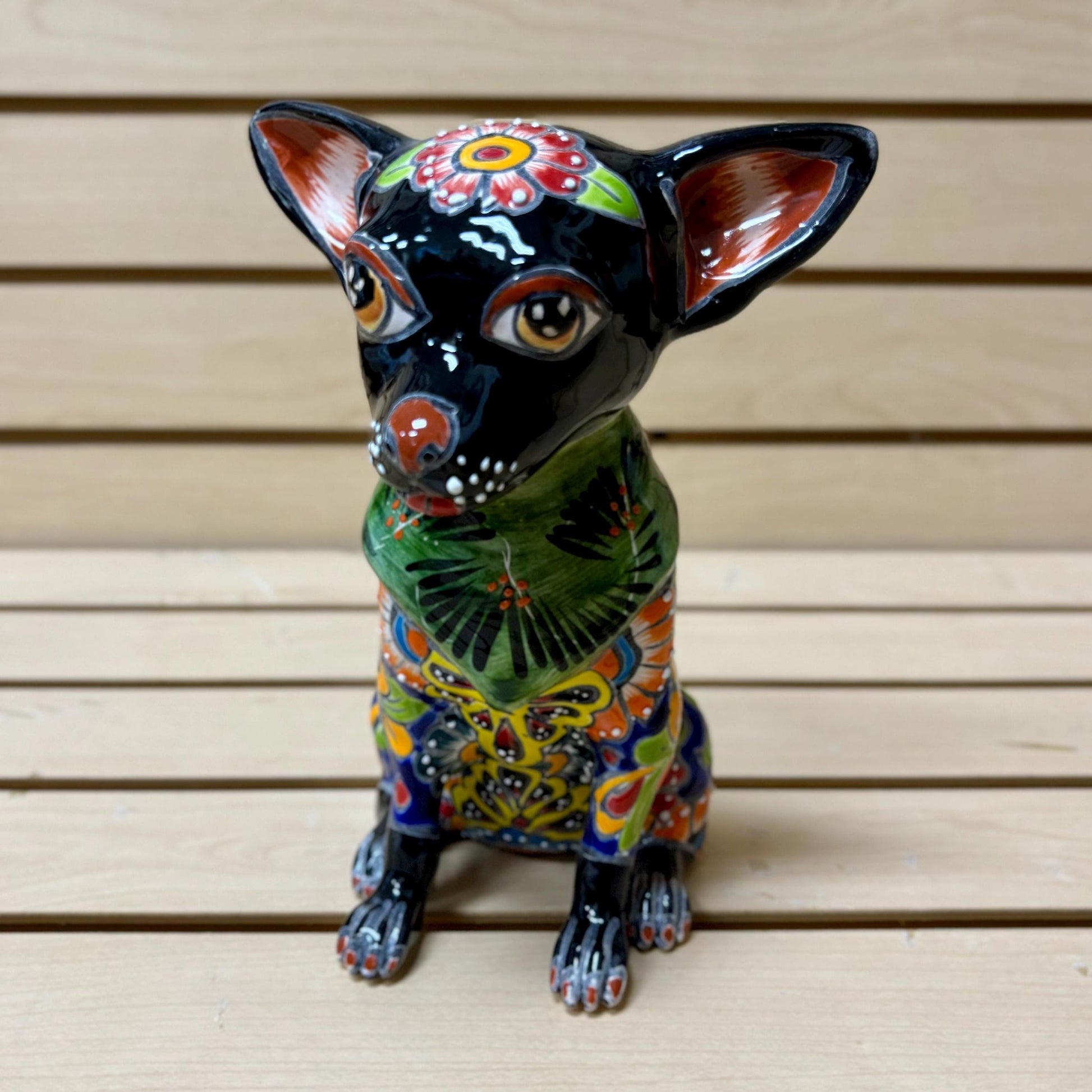 Hand Painted Chihuahua Dog Sculpture, Authentic Ceramic Hand Crafted Mexican Talavera