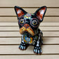 Hand Painted Day of the Dead French Bulldog Dog Sculpture, Authentic Mexican Ceramic Hand Crafted Talavera