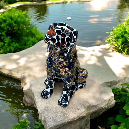 Hand Painted Colorful Dalmation Dog Sculpture, Authentic Mexican Ceramic Hand Crafted Talavera