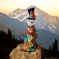 Tall Hand Painted Snowman Holiday Statue, Authentic Mexican Ceramic Hand Crafted Talavera