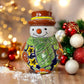 Hand Painted Hollow Snowman Holiday Statue For Tea Candle, Authentic Mexican Ceramic Hand Crafted Talavera