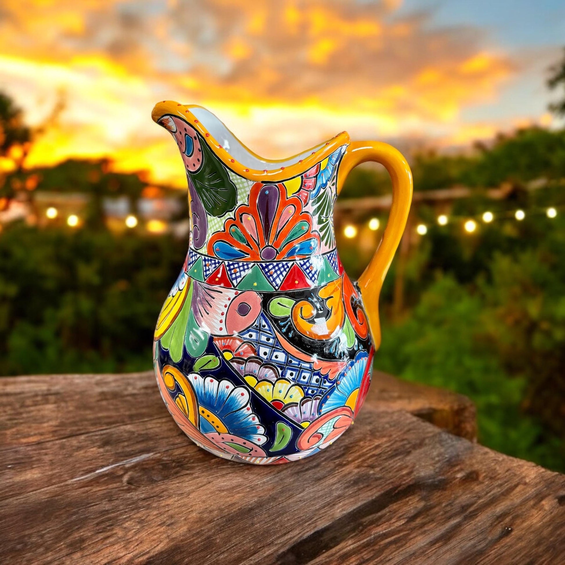 Colorful Hand Painted Water Pitcher, Authentic Ceramic Hand Crafted Mexican Talavera