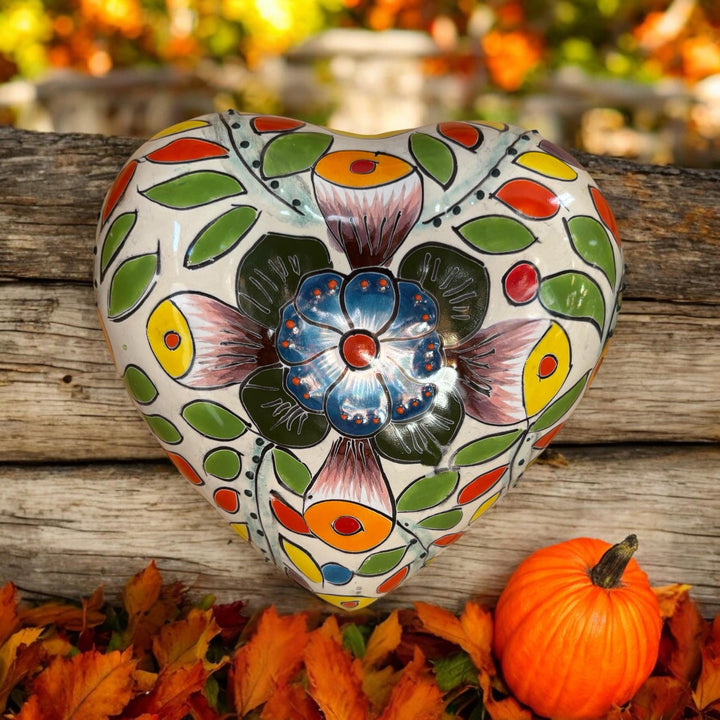 Hand Painted Talavera Heart Garden Stone