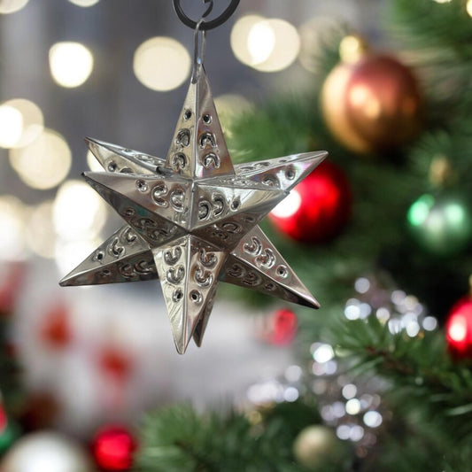 Hand Crafted Star Christmas Tree Holiday Ornament, Authentic Ceramic Hand Crafted Mexican Art