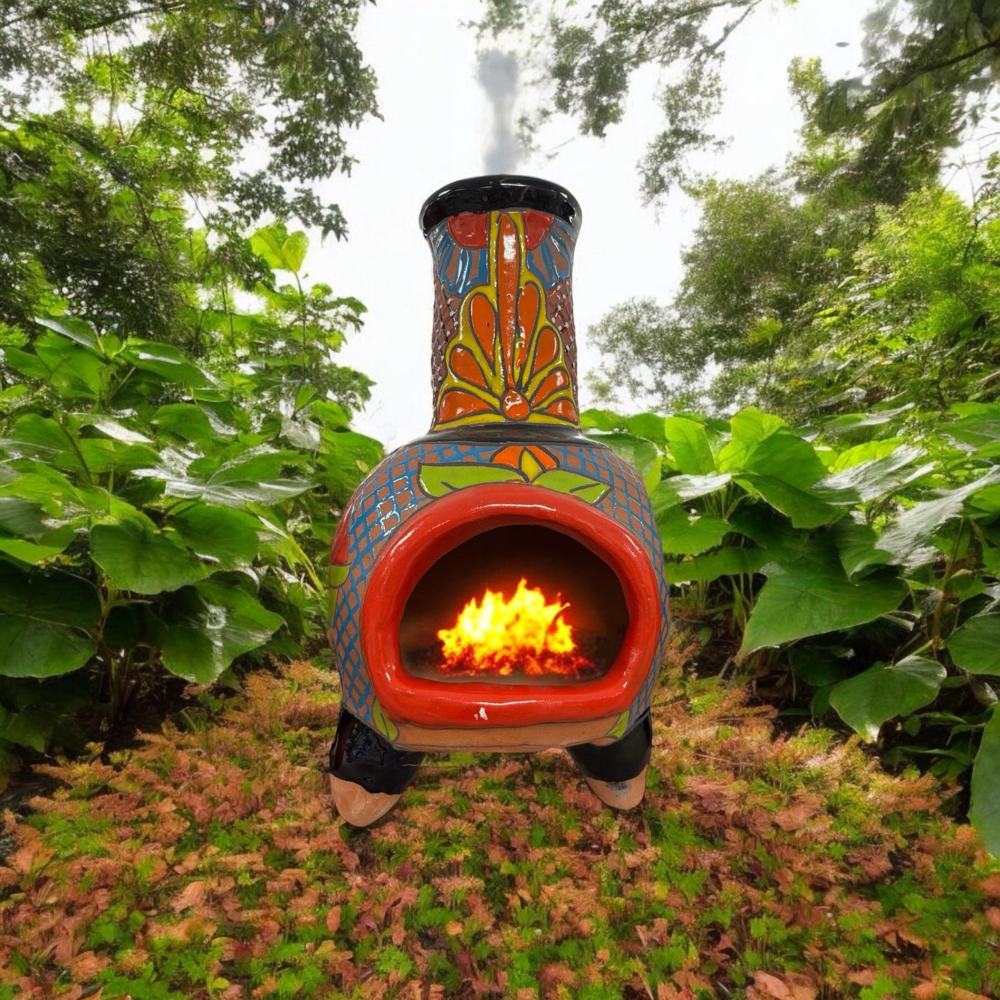 Cozy Hand Painted Outdoor Terracotta Chimney - Authentic Mexican Hand Crafted Talavera