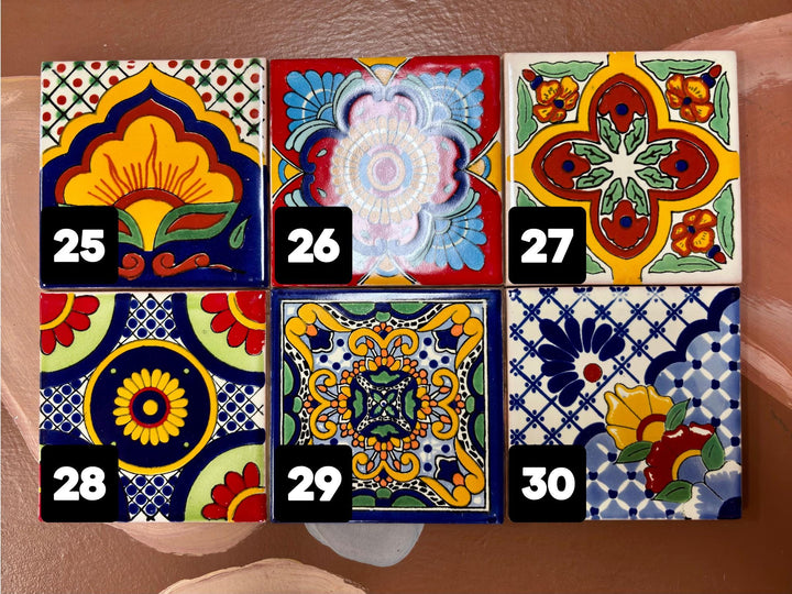 Set of 20 Small Hand Painted Tiles