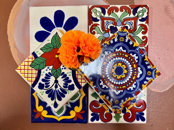 Set of 20 Small Hand Painted Tiles