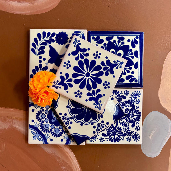 Set of 20 Small Hand Painted Tiles