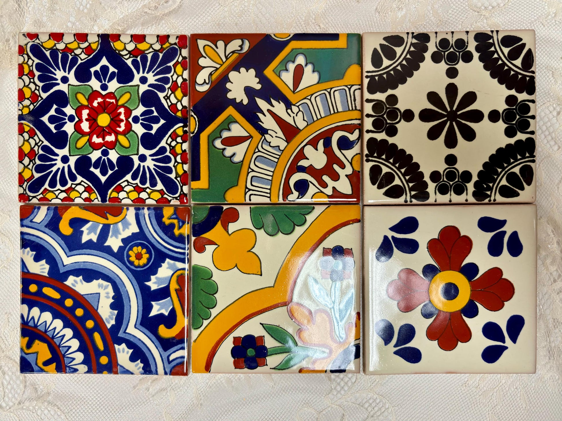 50 Assorted Small Hand Painted Tiles - Over 50 Authentic Mexican Talavera Designs Available!