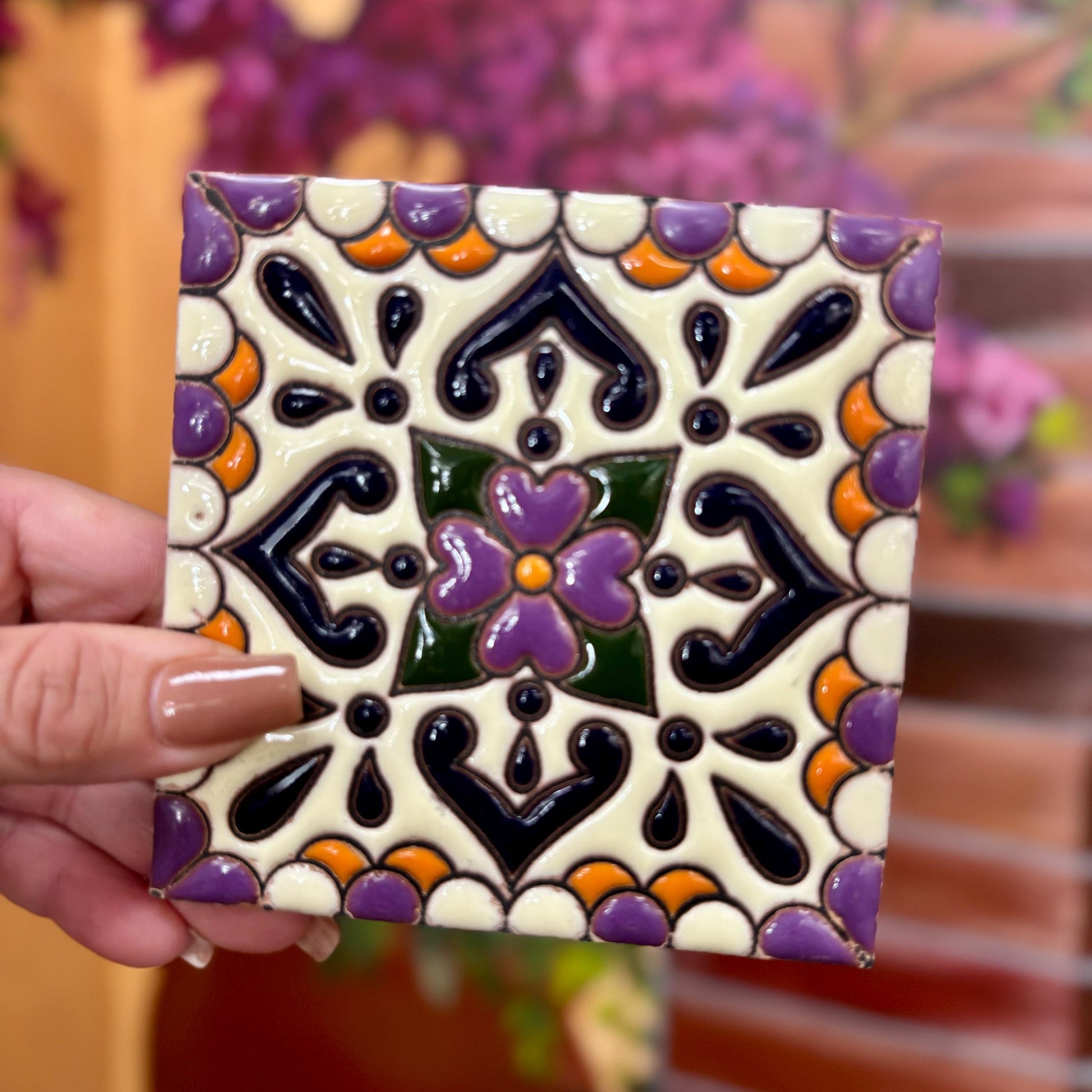 Set of 20 Small Hand Painted Textured Tiles - Authentic Ceramic Hand Crafted Mexican Talavera