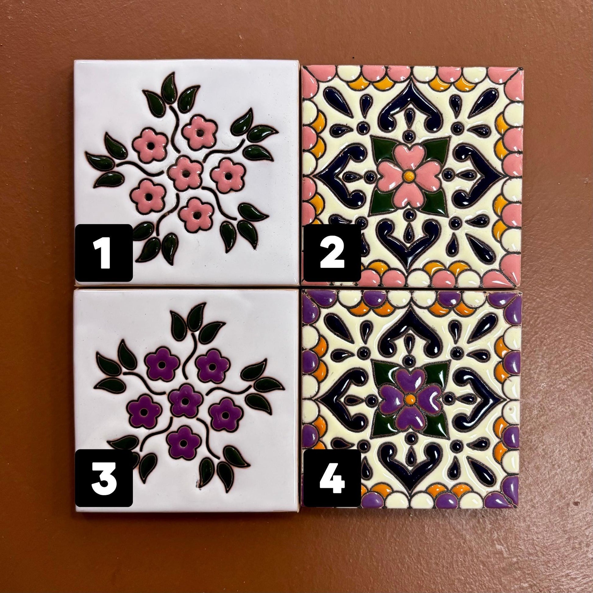 Set of 20 Small Hand Painted Textured Tiles - Authentic Ceramic Hand Crafted Mexican Talavera