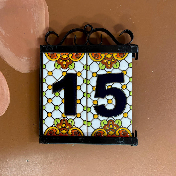 Frame and Set of 2 House Number Hand Painted Tiles