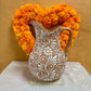 Clay Beige and White Hand Painted Talavera Pitcher, Authentic Ceramic Hand Crafted Mexican Talavera