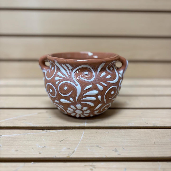 Hand Painted Talavera Brown and White Pot with Handles