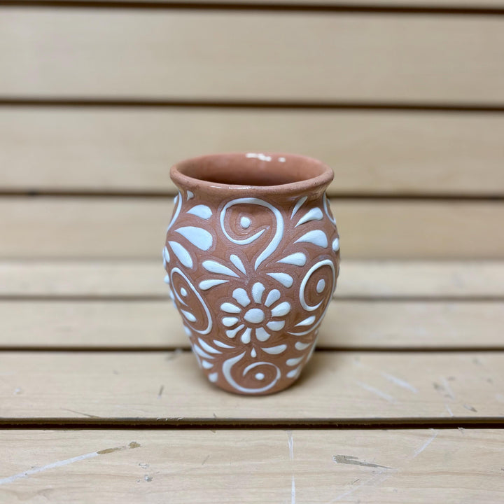 Handmade Talavera Beige and White Cantarito