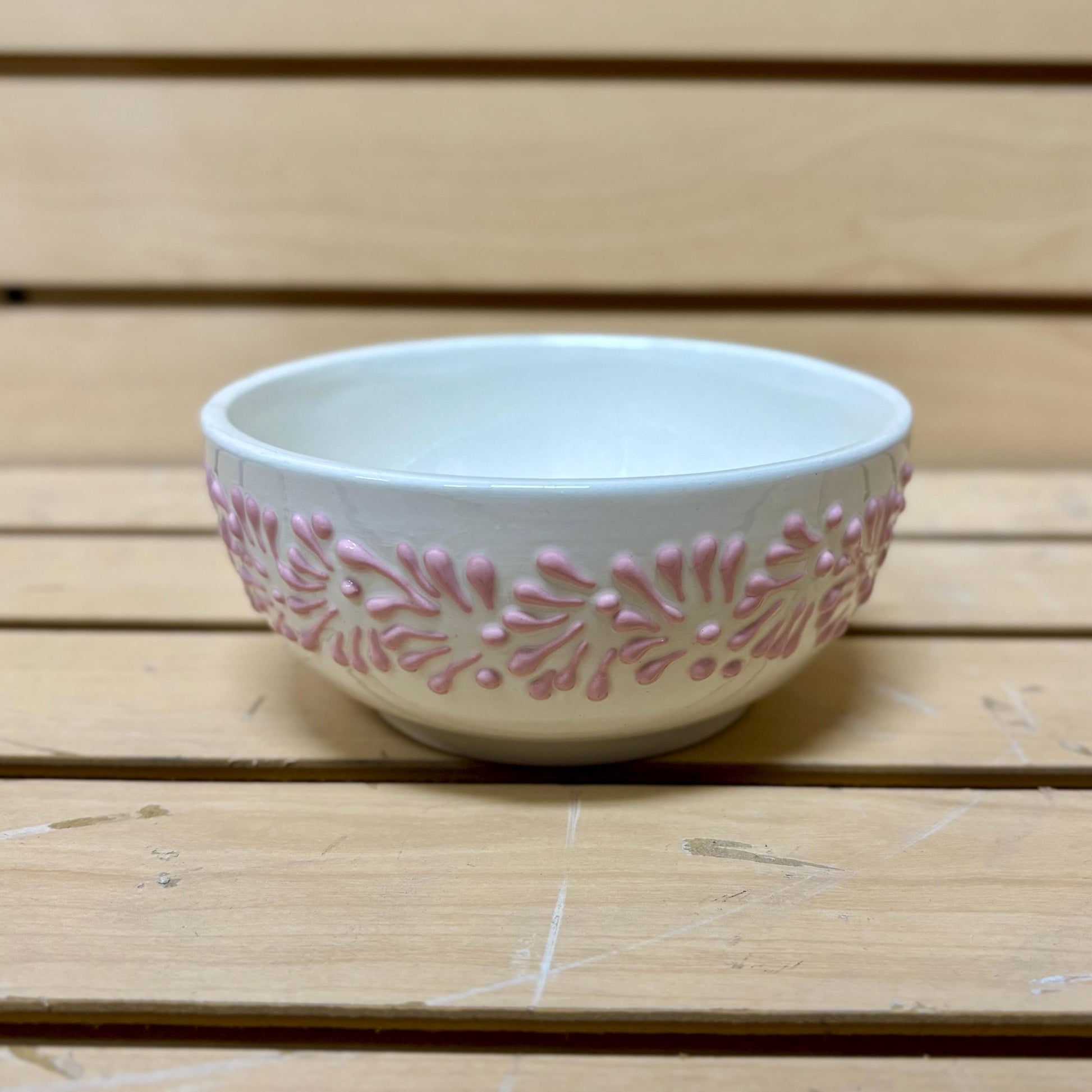 Baby Pink and White Hand Painted Bowl, Authentic Ceramic Hand Crafted Mexican Talavera