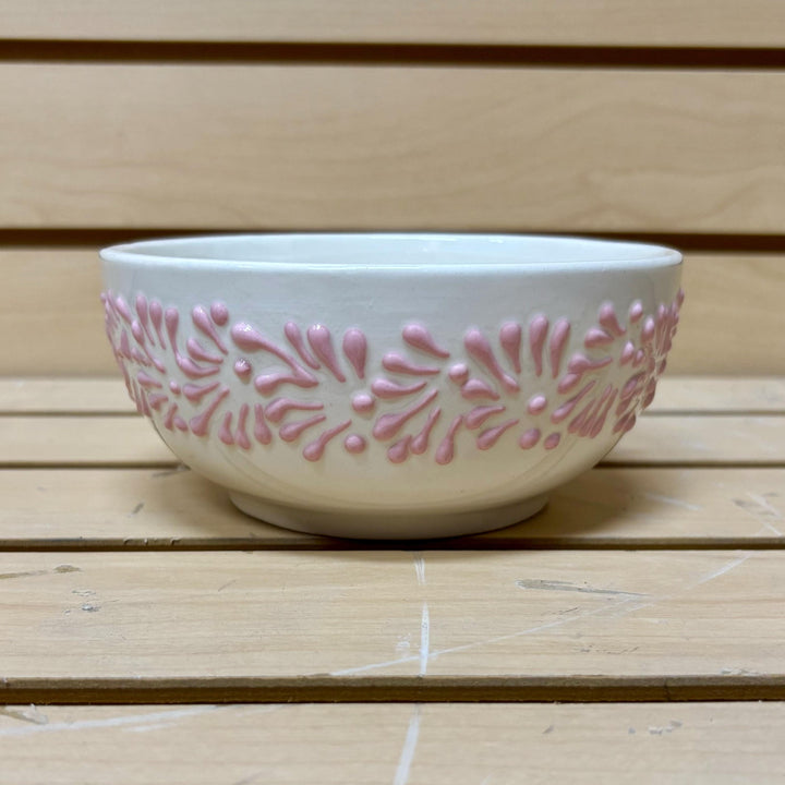 Handpainted Talavera Cereal Bowl in White and Baby Pink