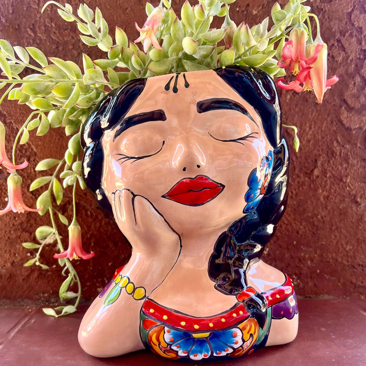 Lady Hand Painted Planter Pot Bust Sculpture