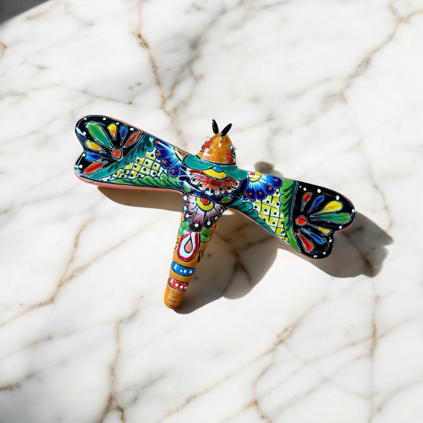 Hand Painted Colorful Dragonfly Garden Wall Decor - Authentic Ceramic Hand Painted Mexican Talavera