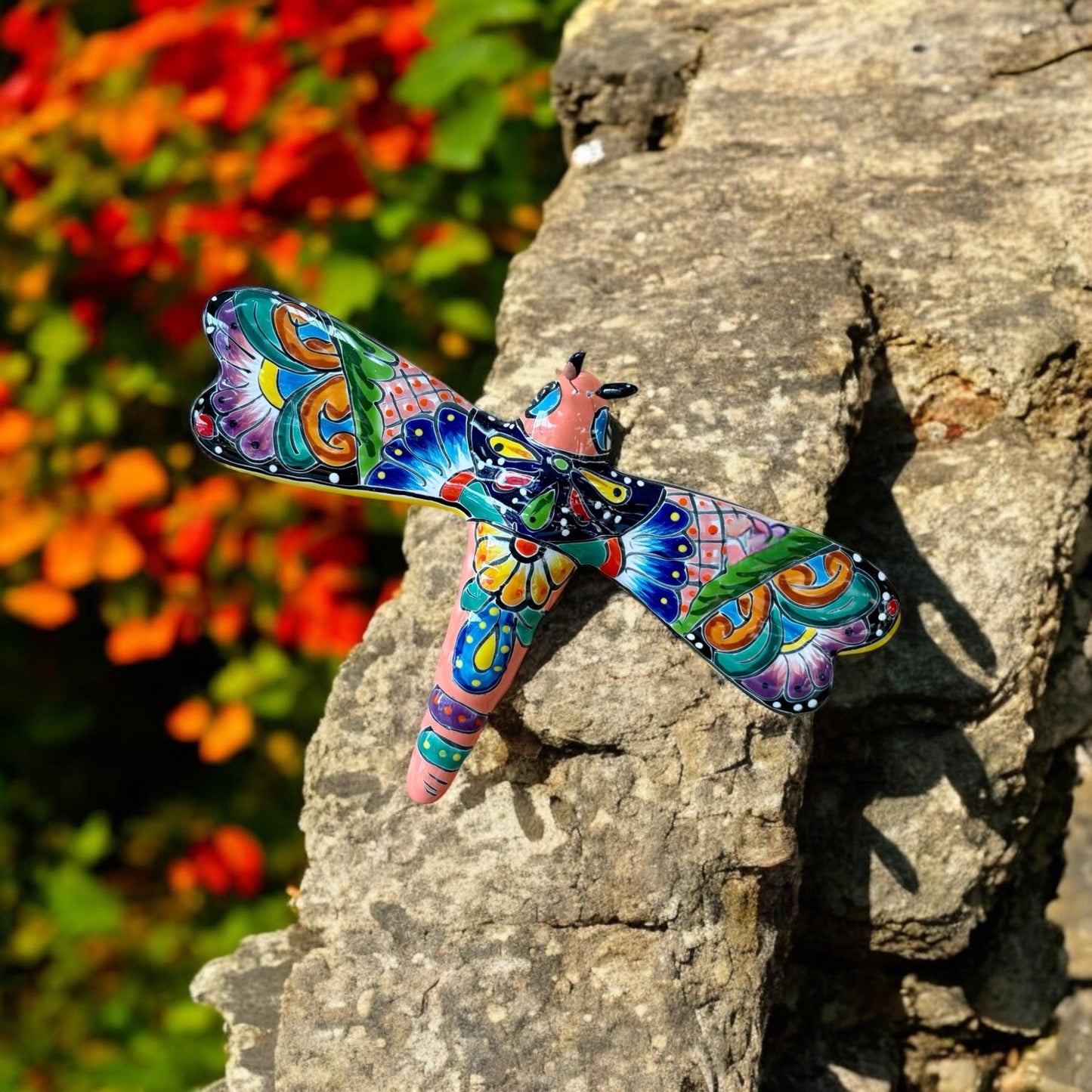 Hand Painted Colorful Dragonfly Garden Wall Decor - Authentic Ceramic Hand Painted Mexican Talavera