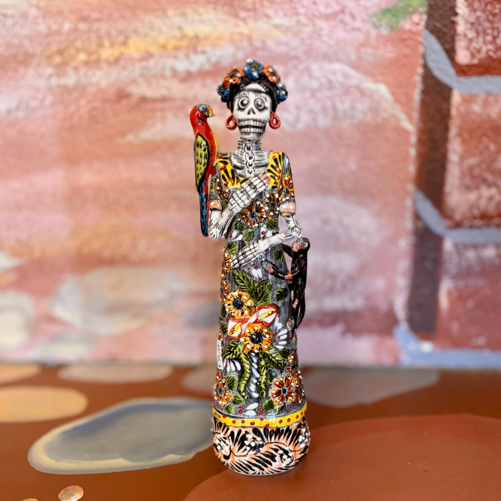 Hand Painted Frida Kahlo Catrina Day of the Dead Sculpture - Authentic Ceramic Hand Crafted Mexican Talavera