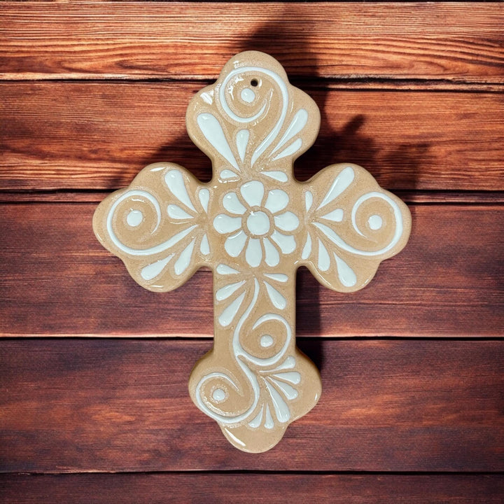 Hand Painted Talavera Medium Flower Clover Cross