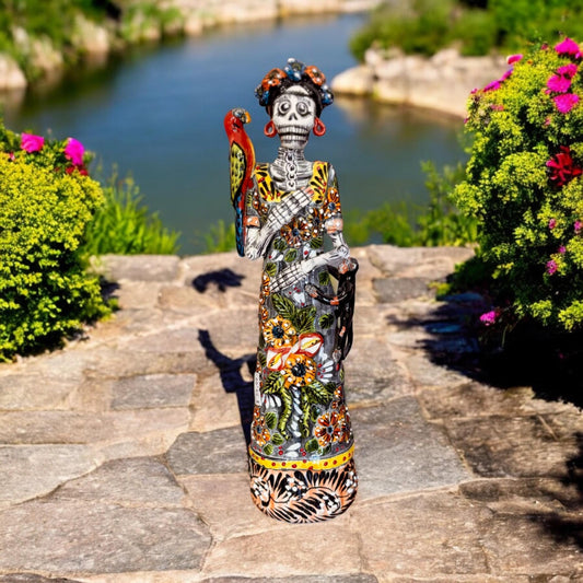 Hand Painted Frida Kahlo Catrina Day of the Dead Sculpture - Authentic Ceramic Hand Crafted Mexican Talavera